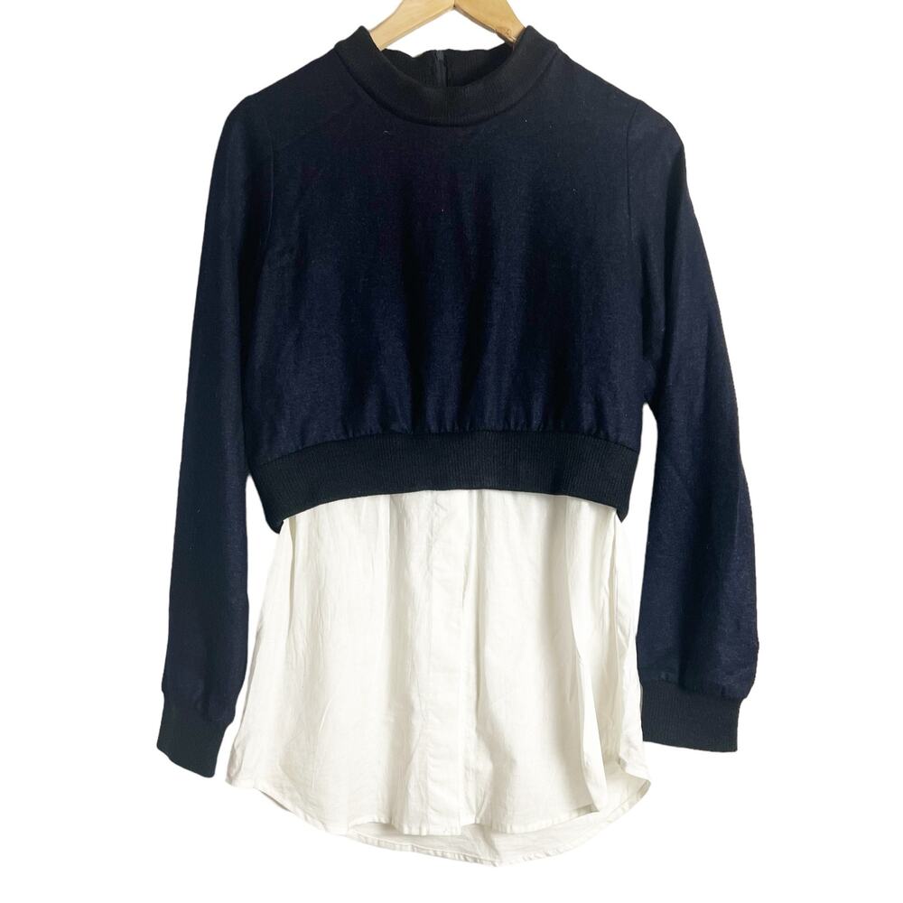 Sea New York Navy Blue Black White Mixed Media Crewneck Sweater Top Size M